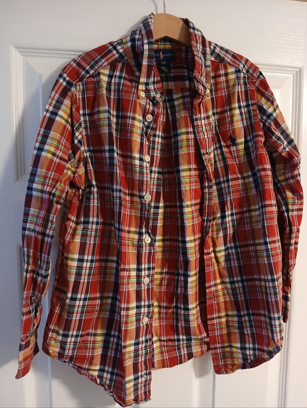 Ralph Lauren Boys Orange-Red Multi Plaid Button-Down Shirt